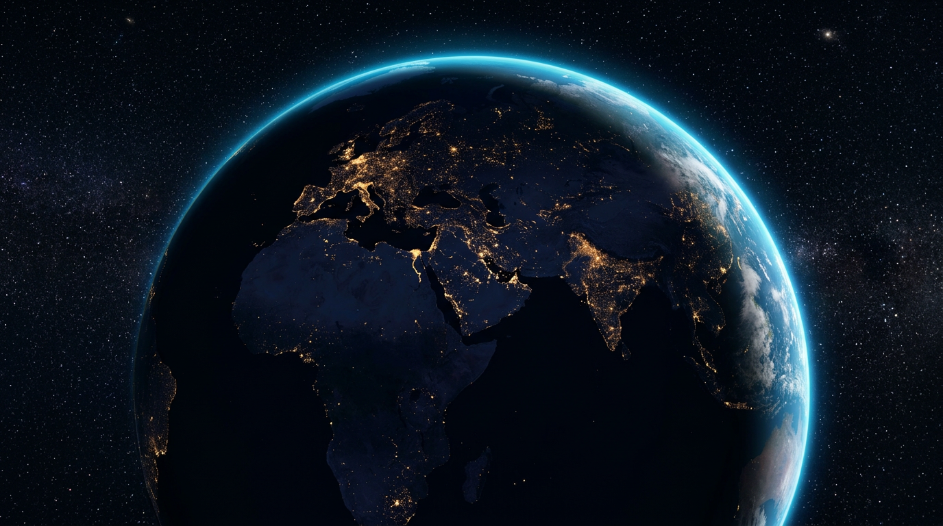 Earth at night with city lights illustrating global connectivity