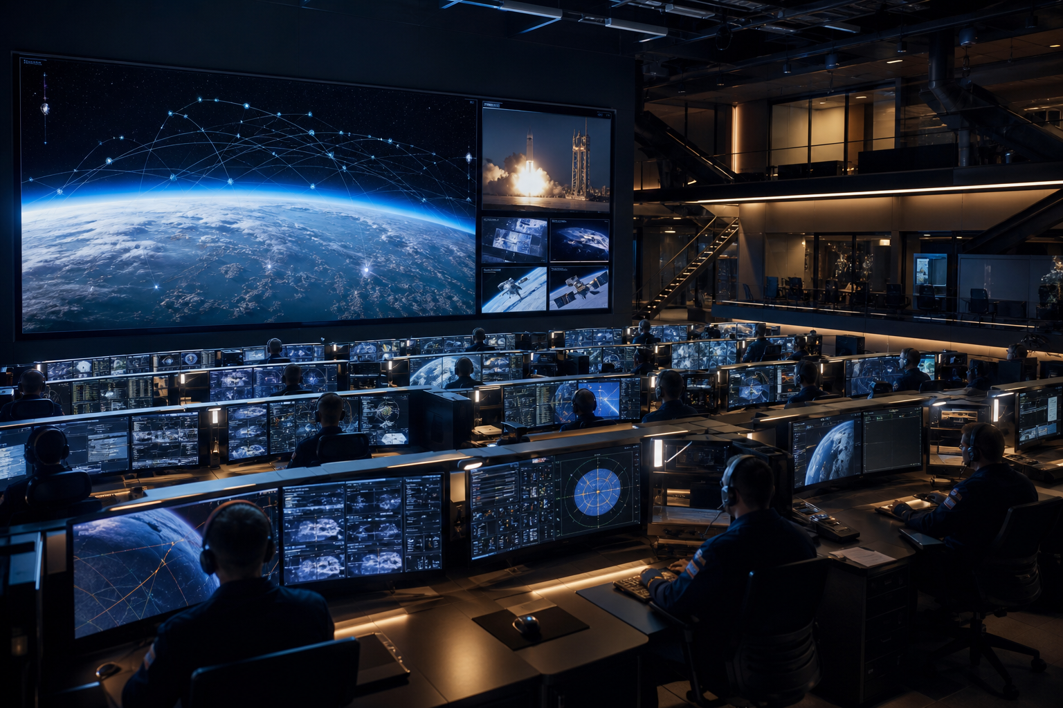 Modern Dreambase mission control room with operators and large displays