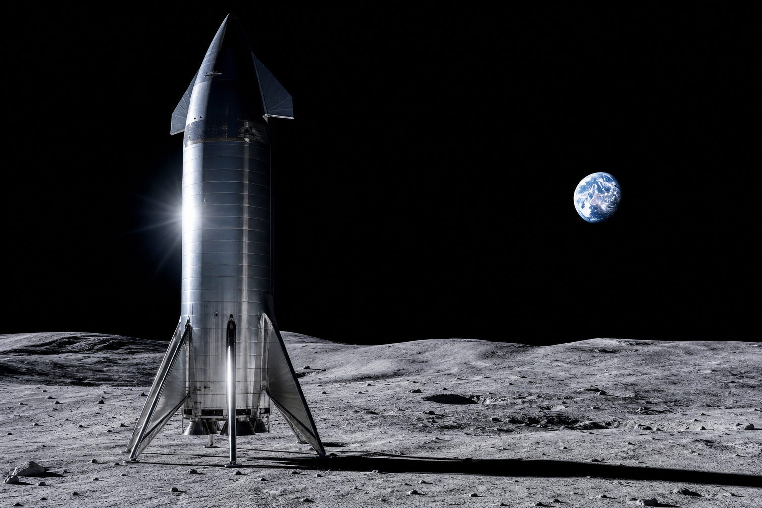 DreamShip landed on the lunar surface with Earth in the sky