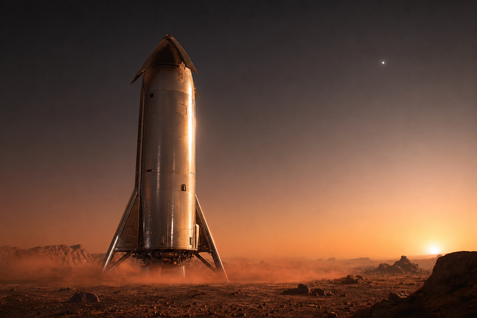 DreamShip landed on Mars at sunset for a science mission