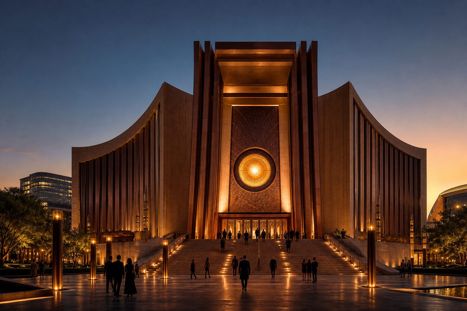 The Dream Music Hall on the ARAZAS Campus at dusk